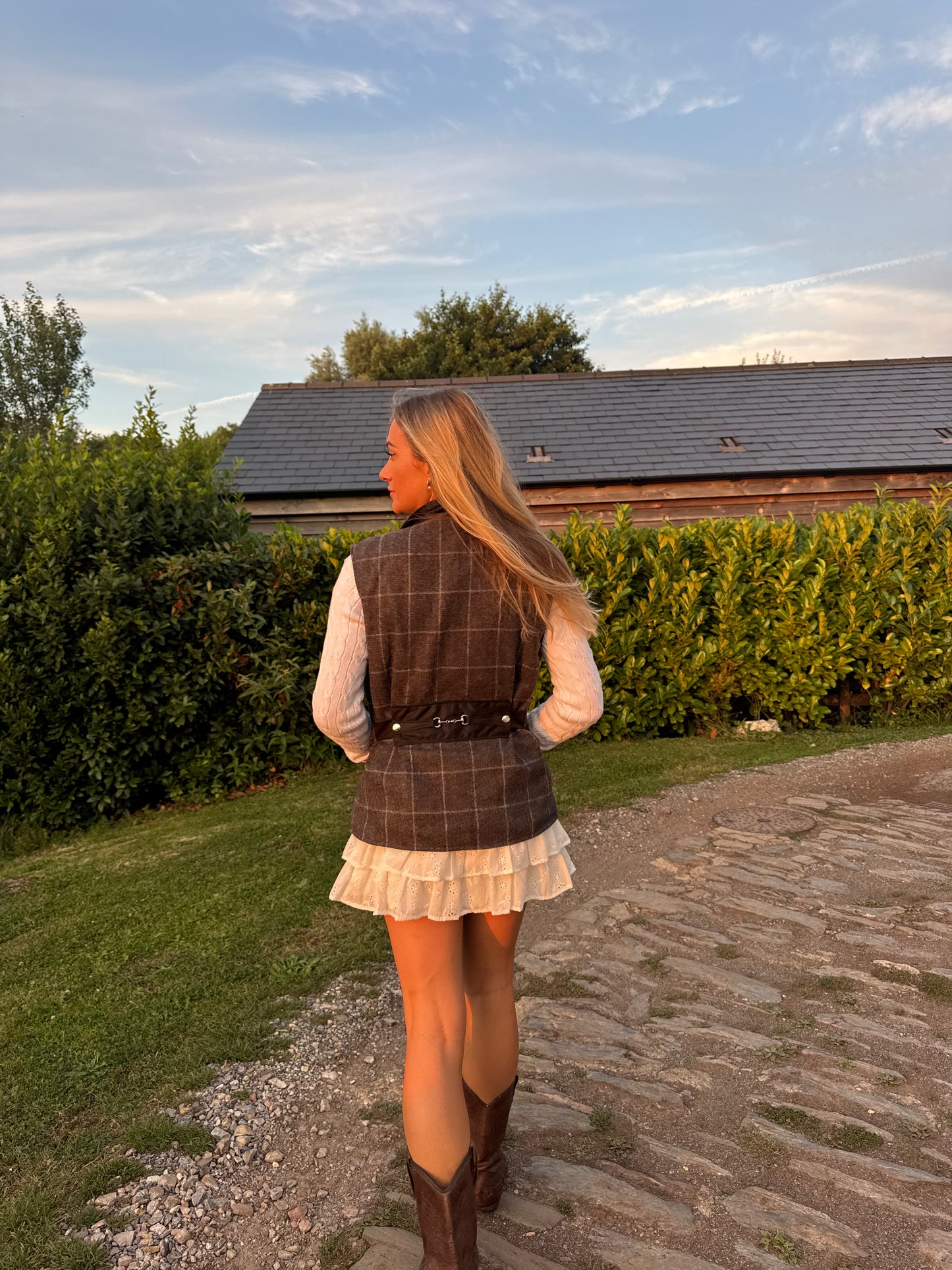 Horsebit Tweed Gilet - Chocolate brown