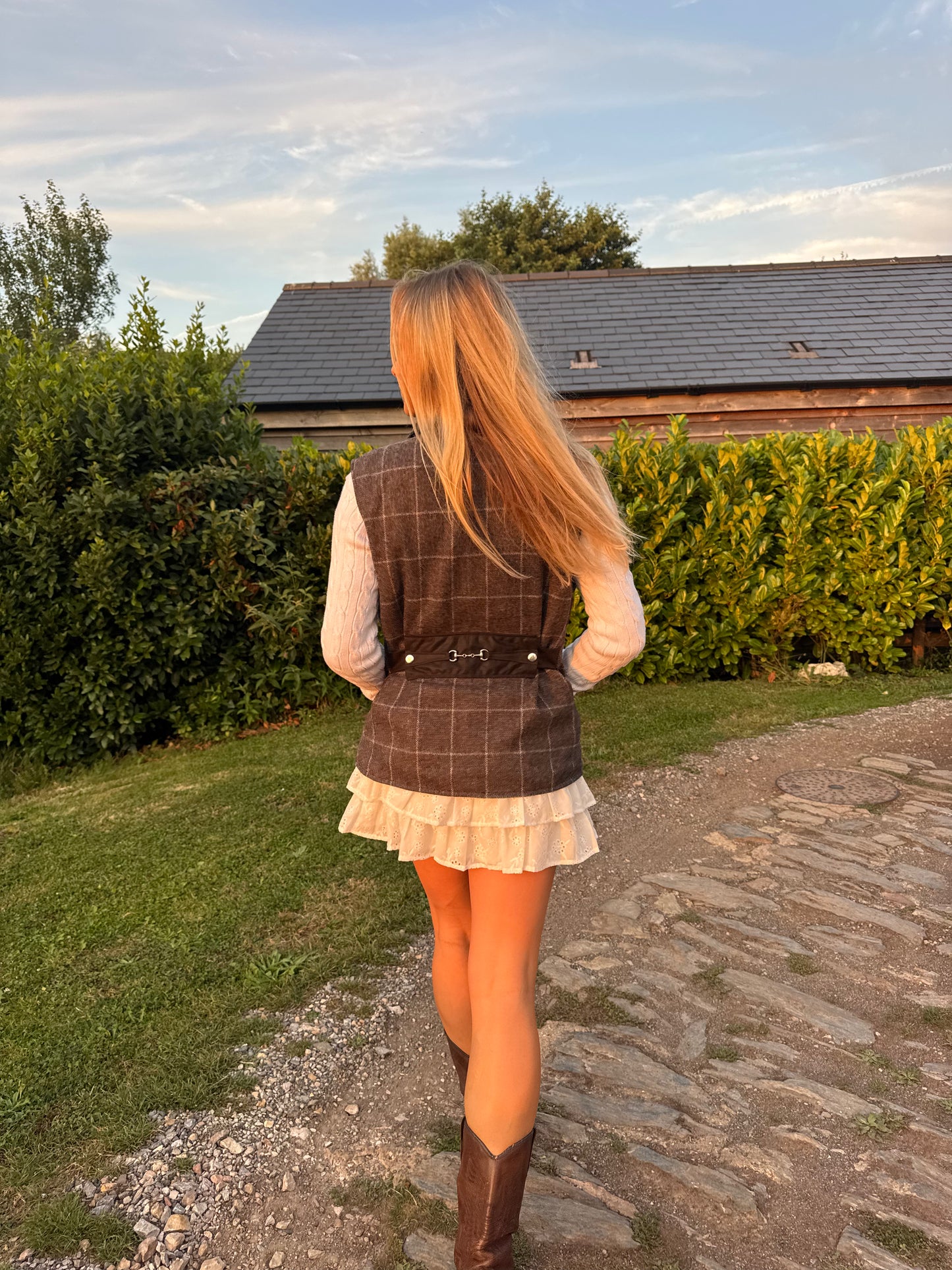 Horsebit Tweed Gilet - Chocolate brown