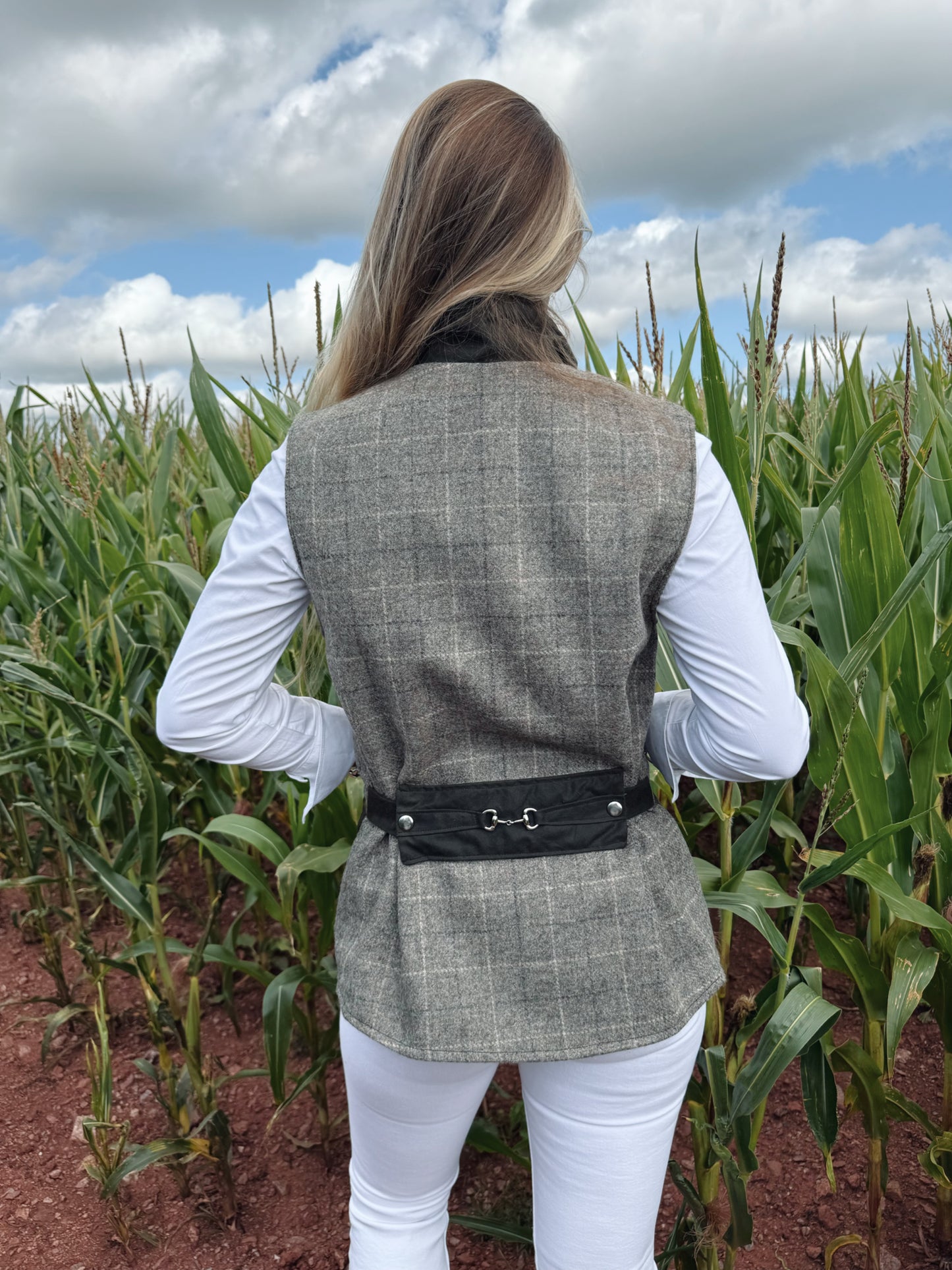 Horse-bit Tweed Gilet- Grey/ Olive green Wax