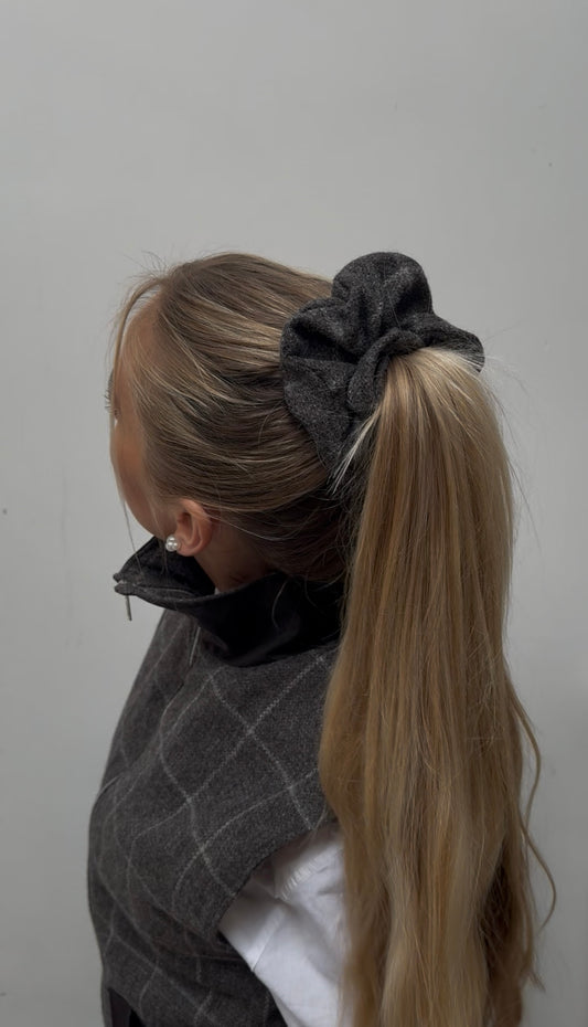Large Tweed Scrunchie- Chocolate Brown